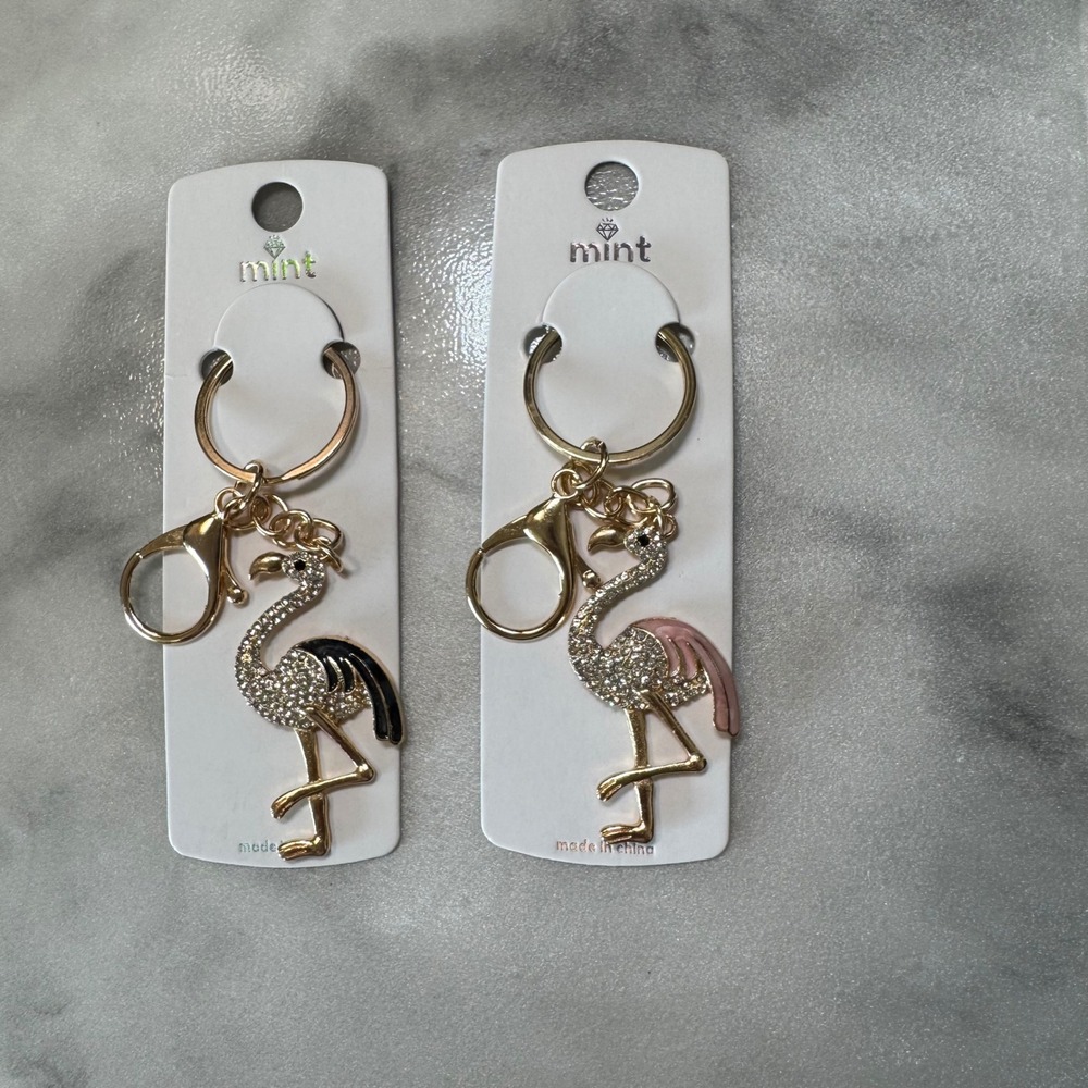 Flamingo Keychain Gold Tone Rhinestone Embellished Purse Charm Choice of 1